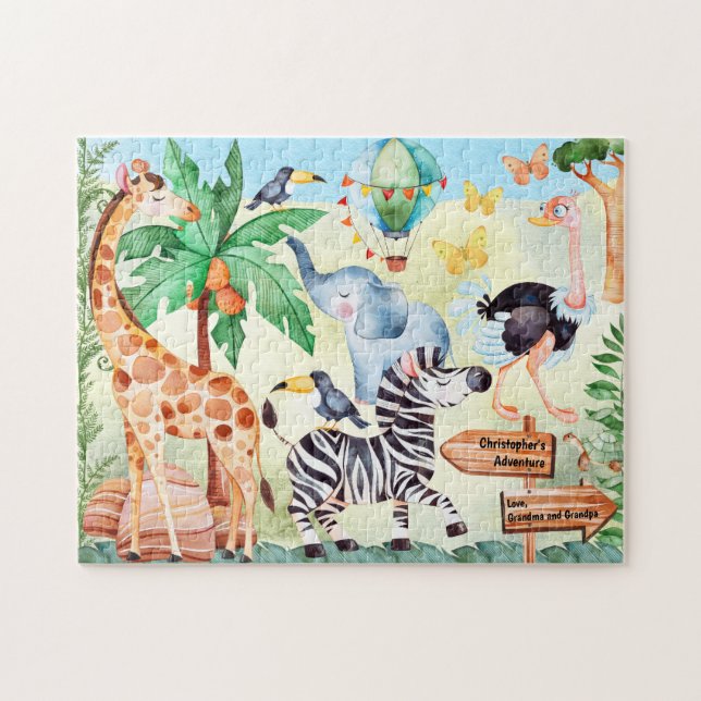 Kinder Niedliche Safari Tiere Personalisiert (Horizontal)