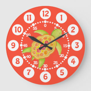 Kinder niedliche Schildkrötenkunst orange grüne Wa Große Wanduhr