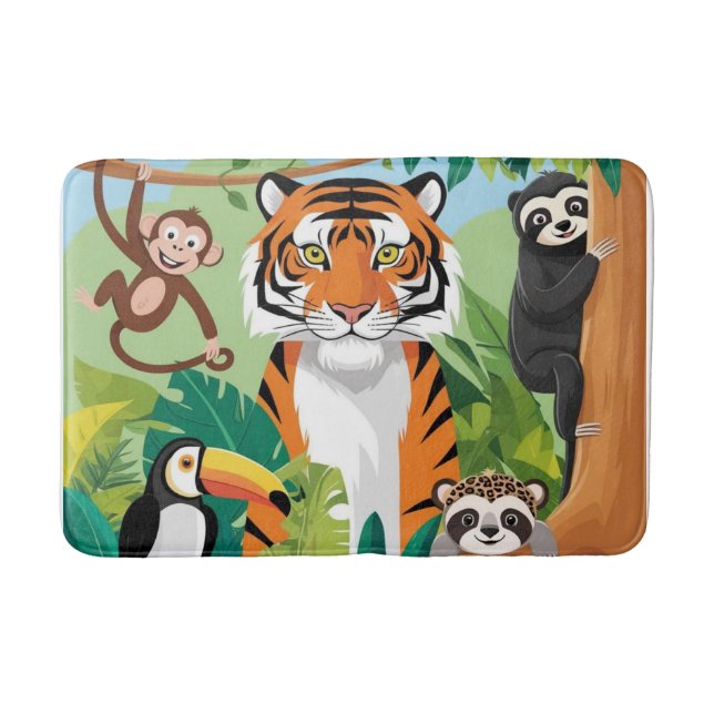 Kinder Niedliche Tiere Jungle Tiger Affenvogel Badematte (Vorderseite)