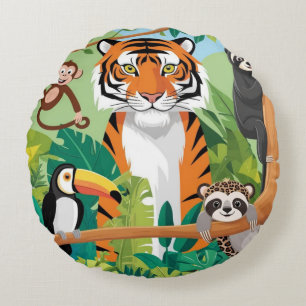 Kinder Niedliche Tiere Jungle Tiger Affenvogel Rundes Kissen