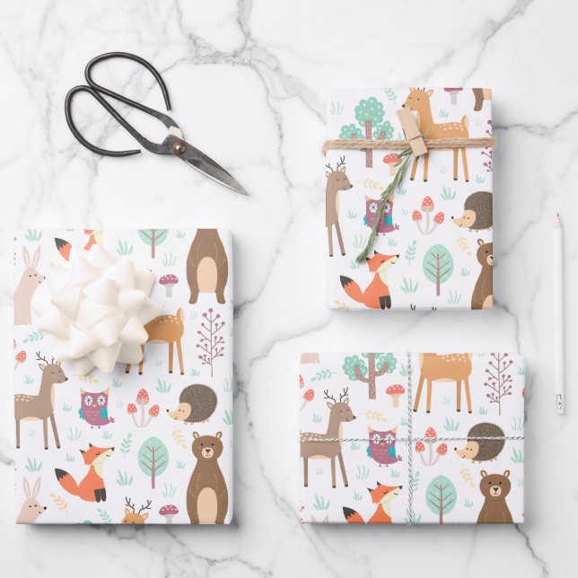 Kinder Niedliche Waldtiere Porcupine Deer Brown Be Geschenkpapier Set (Vorderseite)