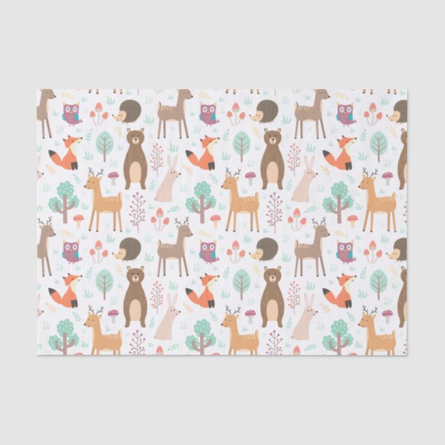 Kinder Niedliche Waldtiere Porcupine Deer Brown Be Seidenpapier (Vorderseite)