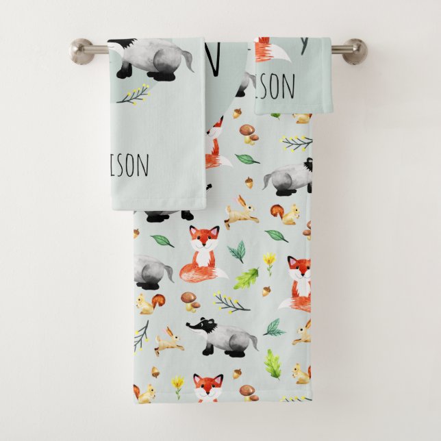 Kinder Niedlichen moderne Waldtiere Muster Fox Nam Badhandtuch Set (Insitu)