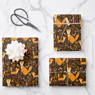 Kinder Niedlichen Waldwald Fox Familie Pilze Blume Geschenkpapier Set