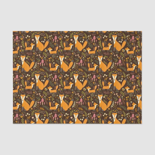 Kinder Niedlichen Waldwald Fox Familie Pilze Blume Seidenpapier (Vorderseite)