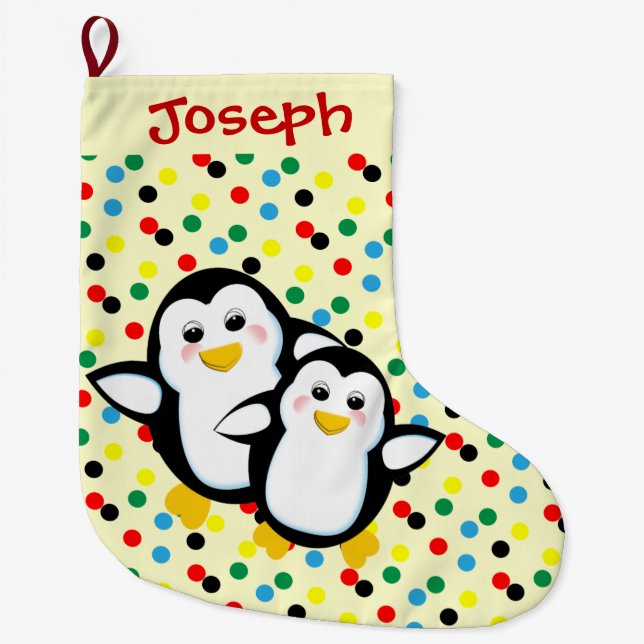 Kinder Niedlicher Cartoon Pinguine Großer Weihnachtsstrumpf (Vorderseite)