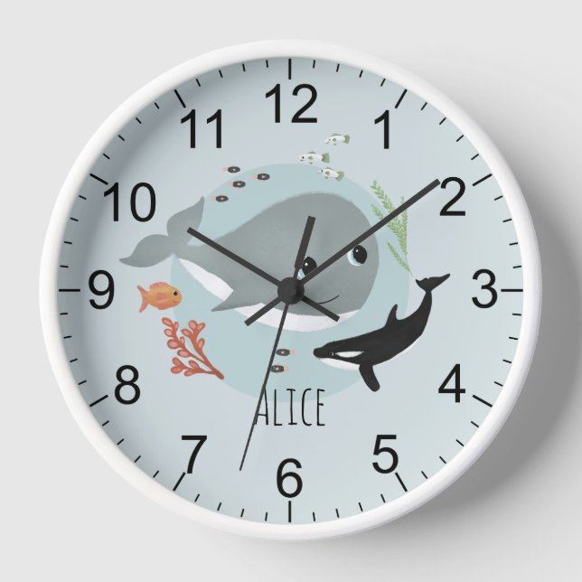 Kinder Niedlicher Ozeanwal und Orca-Acrylmauer Uhr (Vorderseite)