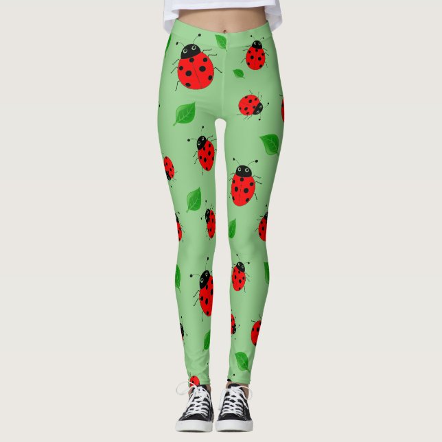 Kinder Niedlicher roter Ladybug und grün verlassen Leggings (Vorderseite)