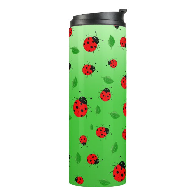 Kinder Niedlicher roter Ladybug und grün verlassen Thermosbecher (Nach links gedreht)