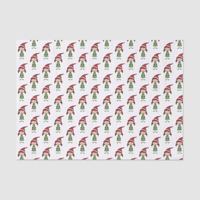 Kinder Niedlicher Weihnachtscharakter Rotes Grün Seidenpapier (Vorderseite)