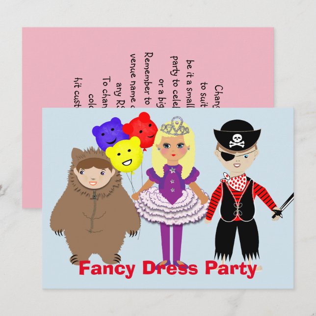 Kinder Niedliches Extravagantes Kleid ThemenParty Einladung (Vorne/Hinten)
