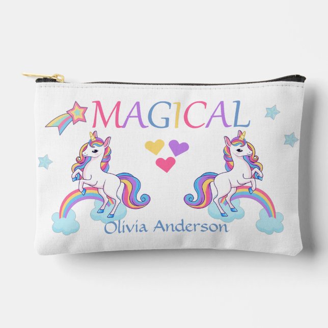 Kinder Niedliches magisches Einhorn und Regenbogen Zubehörtasche (Vorderseite)