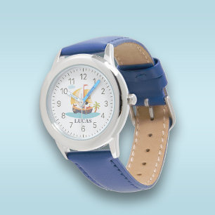 Kinder Niedliches Personalisiertes Piratenschiff Armbanduhr