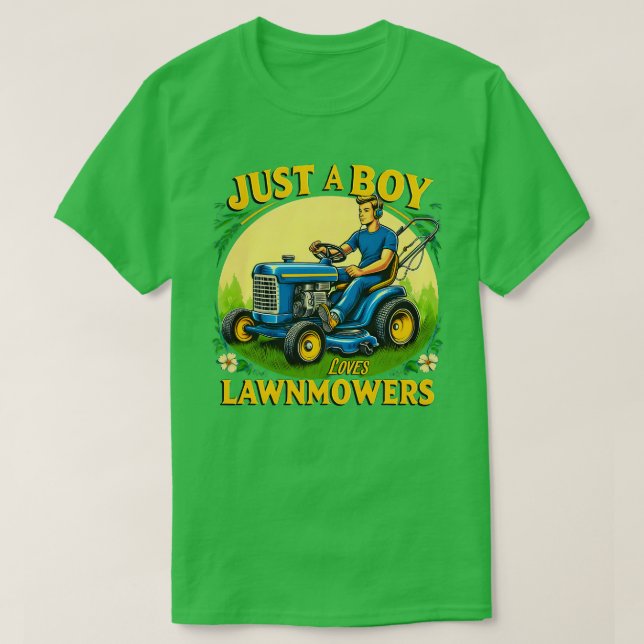 Kinder nur ein Junge, der Lieben RasenRasenmäher T-Shirt (Design vorne)