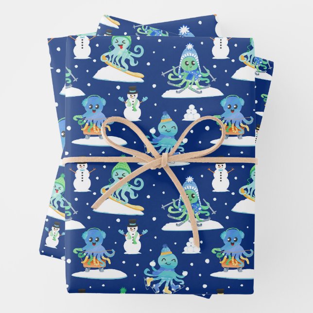 Kinder Octopus Winter Sport Funny Animal Wrapping Geschenkpapier Set (Beispiel)