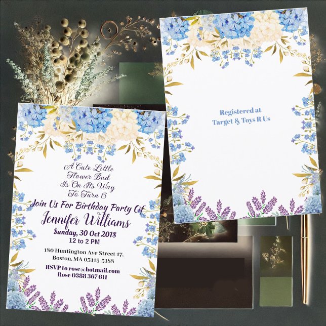 Kinder Pastel Blue Little Blume Bud Floral Geburts Einladung (Kids Pastel Blue Little Flower Bud Floral Birthday Invitation)