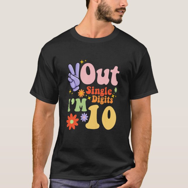 Kinder Peace Out Single Digits Ich bin 10 Jahre al T-Shirt (Vorderseite)