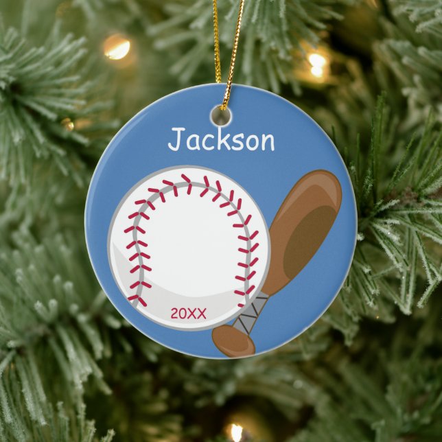 Kinder Personalisiert Baseball und Bat Keramik Ornament (Baum)