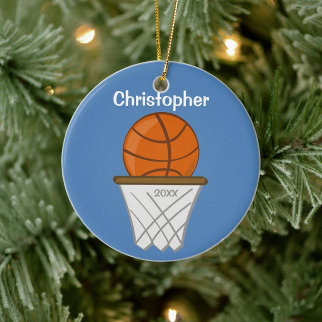 Kinder Personalisiert Basketball Blauer Ornament (Baum)