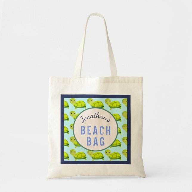 Kinder Personalisiert Name Niedlich Turtles Beach Tragetasche (Vorne)