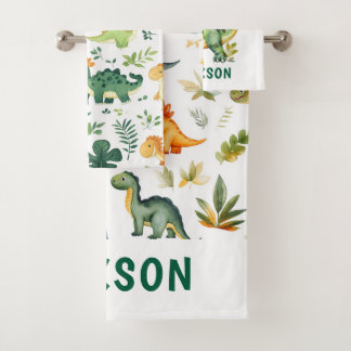 Kinder Personalisiert Niedlicher Dinosaurier Badhandtuch Set