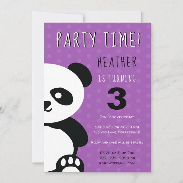 Kinder Personalisiert Panda Kawaii Einladung zum G (Vorderseite)