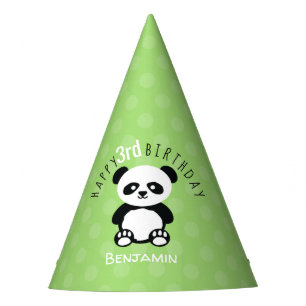 Kinder Personalisiert Panda Kawaii Geburtstag Grün Partyhütchen