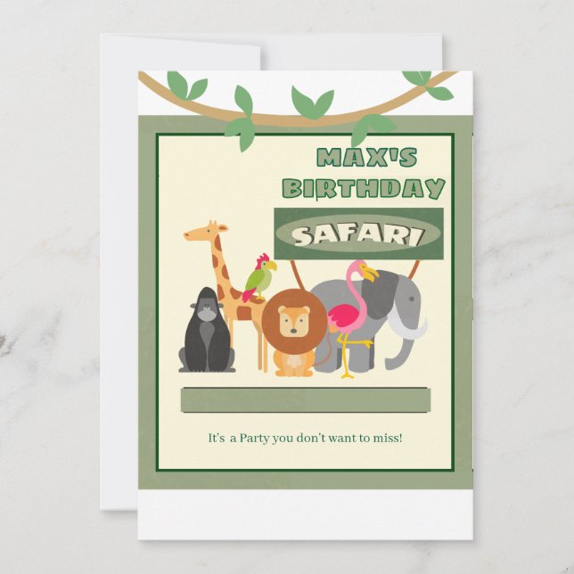 Kinder Personalisiert Safari Einladung (Vorderseite)