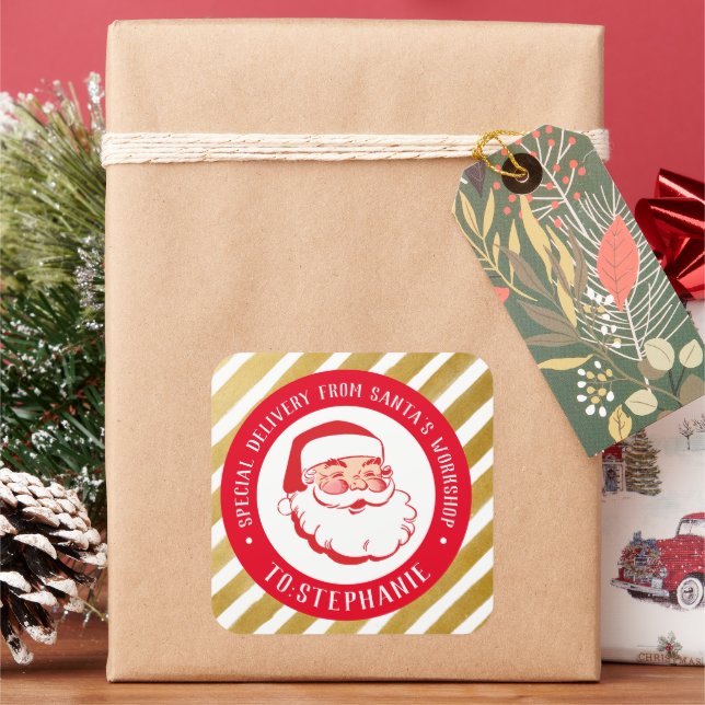 Kinder Personalisiert Weihnachts Special Delivery  Quadratischer Aufkleber (Feiertag)