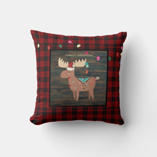 Kinder Personalisiert Xmas MOOSE Buffalo Kariert Kissen (Vorderseite)