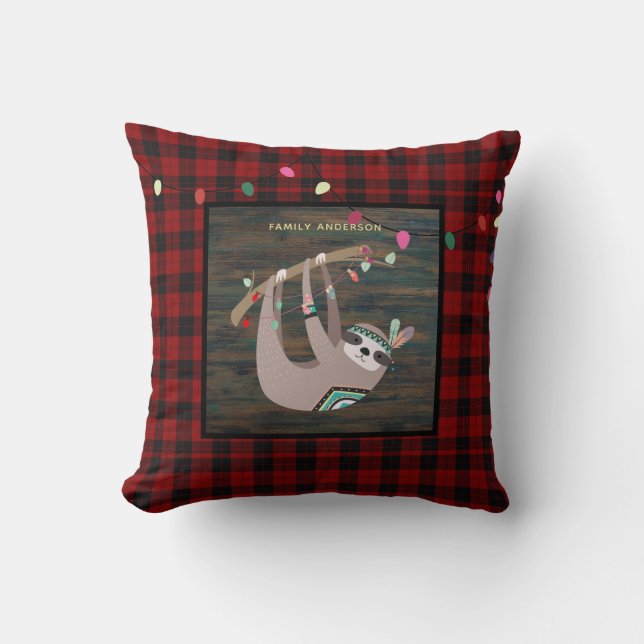 Kinder Personalisiert Xmas SLOTH Buffalo Kariert Kissen (Vorderseite)