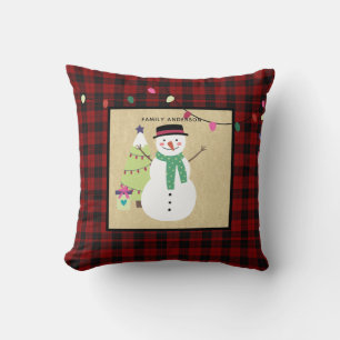 Kinder Personalisiert Xmas Snowman Buffalo Kariert Kissen