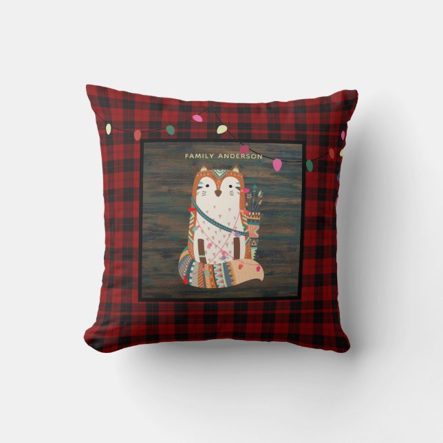 Kinder Personalisiert Xmas Tribal FOX Buffalo Kari Kissen (Vorderseite)
