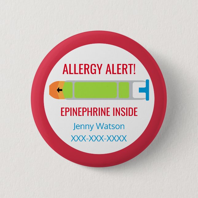 Kinder Personalisierte Allergie Warnhinweis Epinep Button (Vorderseite)
