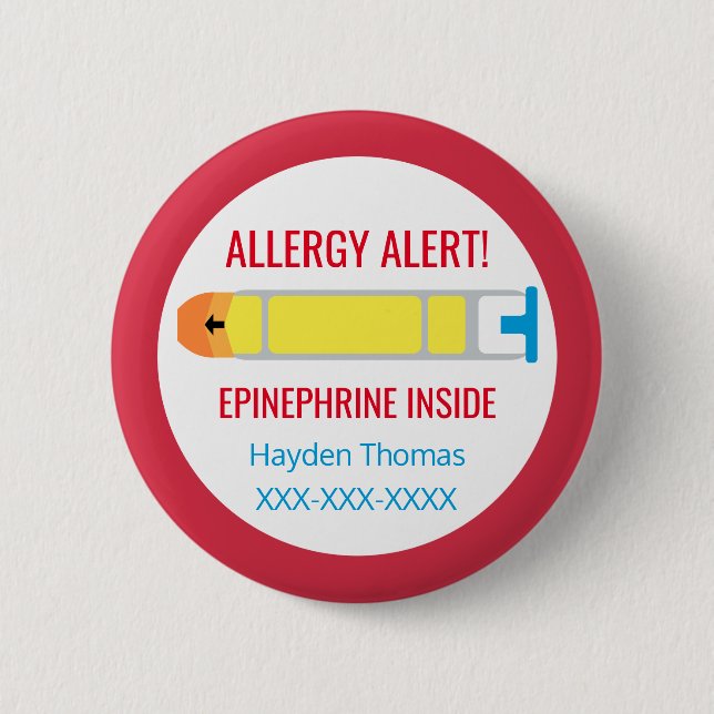 Kinder Personalisierte Allergie Warnhinweis Epinep Button (Vorderseite)