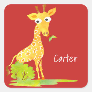 Kinder Personalisierte Giraffe Quadratischer Aufkleber