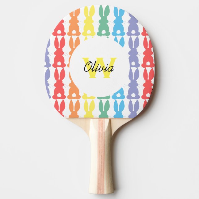 Kinder Personalisierte Regenbogen-Bunny-Muster-Sil Tischtennis Schläger (Vorderseite)