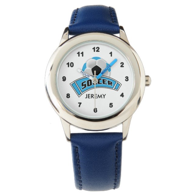 Kinder Personalisierter Blue Soccer Armbanduhr (Vorderseite)