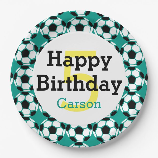 Kinder Personalisierter Fußball-Ball Happy Birthda Pappteller (Vorderseite)