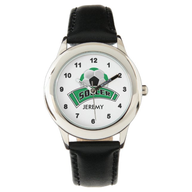 Kinder Personalisierter grüner Fußball Armbanduhr (Vorderseite)