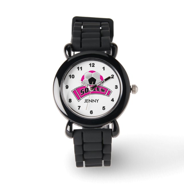 Kinder Personalisierter rosa Fußball Armbanduhr (Vorderseite)