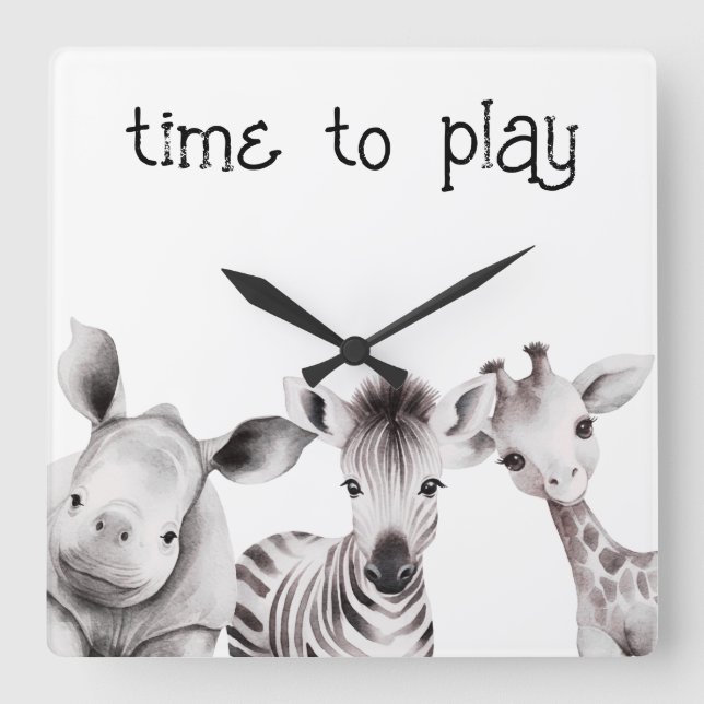 Kinder Personalisierter Safari-Uhr Quadratische Wanduhr (Vorderseite)
