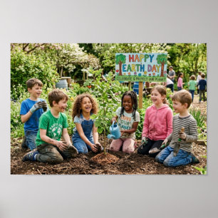 Kinder pflanzen Bäume - Feiern und schützen  Poster