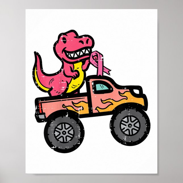 Kinder Pink-Dino-Monster LKW Brustkrebs-Warnung Poster (Vorne)
