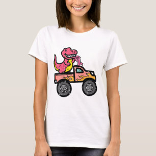 Kinder Pink-Dino-Monster LKW Brustkrebs-Warnung T-Shirt