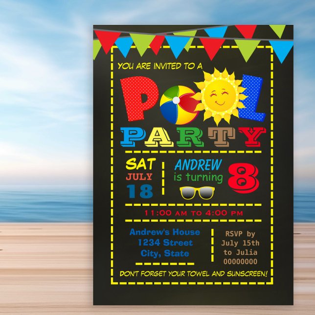 Kinder Pool Geburtstagsparty Einladung (Any number birthday pool party invitation. )