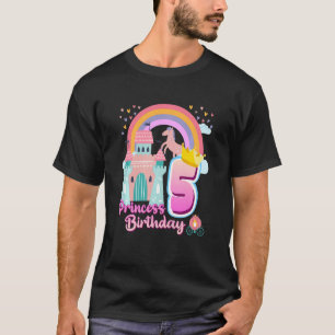Kinder Princess 5. Geburtstag Rainbow Castle Bi T-Shirt
