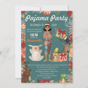 Kinder-Pyjama-Party Weihnachtsfeier Kuscheltiere  Einladung