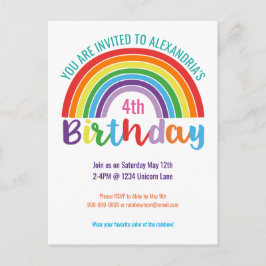 Kinder Rainbow Birthday Party Hübsch Einladungspostkarte