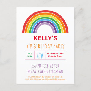 Kinder Rainbow Birthday Party Hübsch Einladungspostkarte